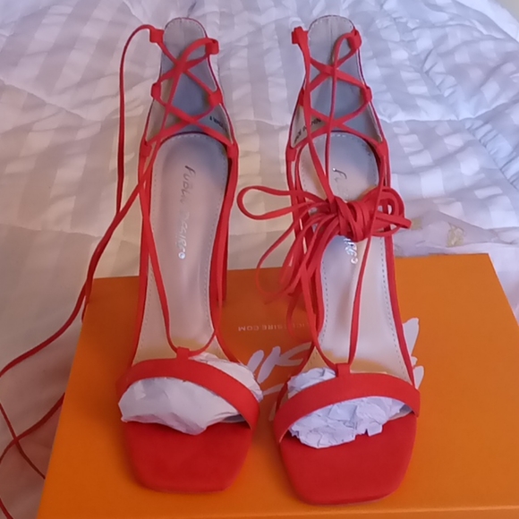 Public Desire Frankie Red Lace Up Heels - Picture 3 of 9